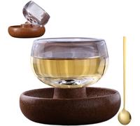 Générique Household Heat Resistant Crystal Glass Small Teacup, Creative 360° Rotating Cup Non Tipping, Reusable Clear Tea Cups and Saucers Set for Homes,Office,Bar,Wedding,Party
