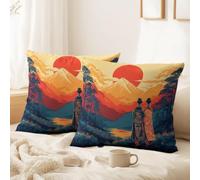 Générique Housse Coussin Japonais, Abstrait, Chaud Cadeaux intérieur Splendide, Montagne, Soleil, Geisha Doux Décoratif Taie d'oreiller pour Canapé, Salon, Chambre, 30 x 30 CM