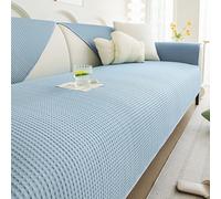 Générique Housse De Canape 3 Places Sofa Cover en Tricot RafraîChissant Canaper Anti Glisse Couvre Canape d'angle MatéRiau Confortable en Soie GlacéE Choix Parfait pour L'éTé(Blue,90x240cm)