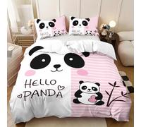 Générique Housse de Couette 135x200 Fille Bambou Panda Parure de Lit 135x200 Adulte Enfant Rose Bande Housse de Couette 1 Personne Microfibre avec Fermeture éclair
