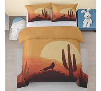 Générique Housse de Couette 140x200 Loup, Motif Cactus Animaux Housse de Couette avec Fermeture Éclair, Désert Western Parure de Lit 1 Personne en Microfibre avec 1 Taie d'oreiller 65x65 xnKl422