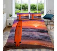 Générique Housse de Couette 140x200 Planche de Surf Plage, 3D Imprimée Microfibre Parure de Lit Thème de L'Océan Housse de Couettes 1 Personne avec 2 x Taie d'oreiller 65x65 cm
