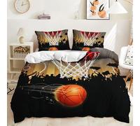 Générique Housse de Couette 160x200 Basket Impression 3D Parure de Lit 1 Personne pour GarçOn Adolescent Adulte Jeux de Balle Sets de Housses de Couette en Microfibre avec Fermeture éClair