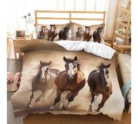 Générique Housse de Couette 160x200 Cheval Housse de Couette 1 Personne Enfant Garçon Fille Adulte Chevaux Brun Animal Parure de Lit Microfibre avec Fermeture éclair