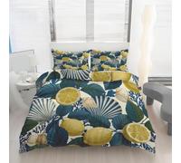 Générique Housse de Couette 160x200 Citron Imprimé Coquillage Feuilles Tropicale Parure de lit Réversible Microfibre avec Fermeture Éclair, Ensemble de Literie 3 Pièces et 2 Taies d'oreiller L1w187k