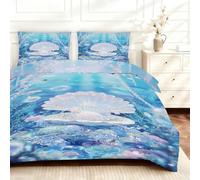 Générique Housse de Couette 160x200 Coquillage, Microfibre Parure de Lit Motif Océan Réversible, avec Fermeture Éclair, 2 Taies d'oreiller 65x65(w1t214)