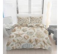 Générique Housse de Couette 160x200 Étoile de Mer Coquillage Imprimé Plage Océan Parure de lit Réversible Microfibre avec Fermeture Éclair, Ensemble de Literie 3 Pièces et 2 Taies d'oreiller x1S22k