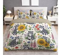 Générique Housse de Couette 200 x 200 cm en Microfibre Ultra Douce Campagne Cosy Raton Laveur Fleur Tournesol Blanc Forêt Parure de Lit Adulte 2 Personnes avec Fermeture Éclair + 2 Taies d’Oreiller