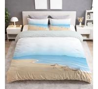 Générique Housse de Couette 200 x 200 cm en Microfibre Ultra Douce Côte Paisible Oiseau Plage Bleu Mer Ciel Dégradé Parure de Lit Adulte 2 Personnes avec Fermeture Éclair + 2 Taies d’Oreiller