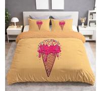 Générique Housse de Couette 200 x 200 cm en Microfibre Ultra Douce Dessert Sport Gaufre Glaçage Vermicelles Baseball Rose Parure de Lit Adulte 2 Personnes avec Fermeture Éclair + 2 Taies d’Oreiller