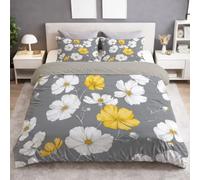 Générique Housse de Couette 200 x 200 cm en Microfibre Ultra Douce Floral Minimaliste Cosmos Fleur Plante Dispersé Motif Parure de Lit Adulte 2 Personnes avec Fermeture Éclair + 2 Taies d’Oreiller