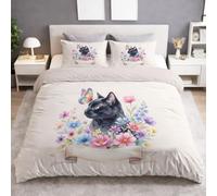Générique Housse de Couette 200 x 200 cm Enfant Cosy Animal - Microfibre Douce Parure de Lit Chat Papillon Fleur Ruban Portrait Réversible, pour Ado avec Fermeture Éclair 2 Taie d'oreiller 65x65