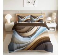 Générique Housse de Couette 200 x 200 cm Lignes Moderne Parure de Lit, Abstrait Ensemble de literie Adultes Ado Fille Sets de Housses de Couettes Brun Café Literie Set Couvre Lit
