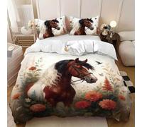 Générique Housse de Couette 200x200 Enfant Cheval Fleurie Parure de Lit 200x200 Adulte Garçon Fille Animaux des Prairies Housse de Couette 2 Personnes Microfibre avec Fermeture éclair
