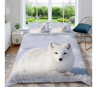 Générique Housse de Couette 200x200 Paysage Renard Blanc Arctique Parure de Lit 2 Personnes Sauvage Animal 3 Pièces Housse Couette en Microfibre Douce Imprimé 3D avec 2 Taies d'oreiller 65x65 cm