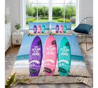 Générique Housse de Couette 200x200 Planche de Surf Parure de Lit 2 Personnes Imprimée Plage 3 Pièces Housse Couette en Microfibre Douce Imprimé 3D avec 2 Taies d'oreiller 65x65 cm