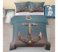Générique Housse de Couette 200x200 Steampunk, Motif Ancre Mécanique Parure de Lit 2 Personnes avec Fermeture Éclair, Nautique Rétro Housse Couette en Microfibre avec 2 Taies d'oreiller 65x65 4xD233