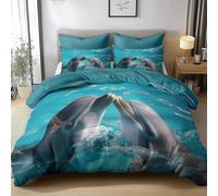 Générique Housse de Couette 220 x 240 cm Animal Dauphin 3 pièces Parure de lit, Enfant Ado Fille Garçon Sarcelle Doux Microfibre Housse de Couette avec Fermeture Éclair