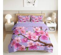 Générique Housse de Couette 220 x 240 cm en Microfibre Ultra Douce, Plantes Fleurs Cerisiers en Fleurs Élégants Parure de Lit Adulte 2 Personnes avec Fermeture Éclair + 2 Taies d’Oreiller, Rose