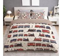 Générique Housse de Couette 220 x 240 cm en Microfibre Ultra Douce Vintage Ludique Train Wagon Jouet Transport Motif Parure de Lit Adulte 2 Personnes avec Fermeture Éclair + 2 Taies d’Oreiller