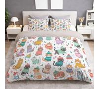 Générique Housse de Couette 220 x 260 cm en Microfibre Ultra Douce Mignon Hiver Chat Pull Bonnet d'hiver Animal Motif Parure de Lit Adulte 2 Personnes avec Fermeture Éclair + 2 Taies d’Oreiller