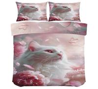 Générique Housse de Couette 220x240 Chat Mignon - Parure de lit Fleurs Rose - Parure de lit 220x240 Adulte avec 2 Taies d'oreiller 65x65 - Fermeture Éclair, yQ598