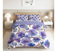 Générique Housse de Couette 240 x 260 cm en Microfibre Ultra Douce, Magnifiques Plantes Fleurs Parure de Lit Adulte 2 Personnes avec Fermeture Éclair + 2 Taies d’Oreiller, Violet
