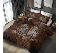Générique Housse de Couette 240 x 260 Imprimée Pin, 2 Personnes, Parure de Lit Marron Bois Rustique, Decoration Chambre, 2 Taies d'oreiller 65x65, Zippée, Microfibre AUX133