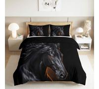 Générique Housse de Couette 90 x 190 cm Animaux Cheval Noir Parure de Lit, Moderne Ensemble de literie Adultes Ado Fille Sets de Housses de Couettes Noir Literie Set Couvre Lit