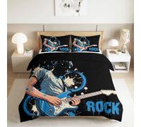 Générique Housse de Couette 90 x 190 cm en Microfibre Ultra Douce, Musique Moderne Rock Guitare Parure de Lit Adulte 1 Personnes avec Fermeture Éclair + 1 Taies d’Oreiller, Noir