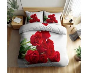 Générique Housse de Couette 90 x 200 cm avec Taies d'oreiller Plante Rose Rouge 2 Pièces, Blanc Imprimé Ado Adultes Parure de Lit Housse Couette en Microfibre