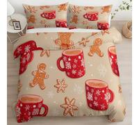 Générique Housse de Couette 90 x 200 cm Mug De Noël Flocons De Neige Pain D’Épices Parure de Lit en Microfibre Douce, Beige Housse Couette avec Fermeture Éclair pour Enfant Ado et Adulte