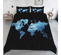Générique Housse de Couette 90x190 Carte du Monde Imprimé Bleu Noir Parure de lit Réversible Microfibre avec Fermeture Éclair, 1 Personne, Ensemble de Literie 2 Pièces et 1 Taie d'oreiller SB2zd