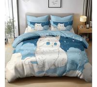 Générique Housse de Couette 90x190 cm Anime Rêve Parure de Lit | Réversible Parure de Lit Adulte Animal Chat Nuage avec Fermeture Éclair - Douce Linge de Lit avec 2 Taies d'oreiller