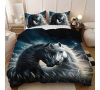 Générique Housse de Couette 90x190 Enfant Cheval Fleurie Parure de Lit 90x190 Adulte Garçon Fille Animaux des Prairies Housse de Couette 1 Personne Microfibre avec Fermeture éclair