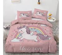Générique Housse de Couette 90x190 Enfant Rainbow Licorne - Parure de Lit 1 Personne Motif Filles Mignon Réversible avec 1 Taie d'oreiller 65x65, Microfibre Ultra Douce avec Fermeture Éclair Jhc187