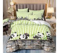 Générique Housse de Couette 90x190 Panda Bambou Rayée Parure de Lit 90x190 Enfant Garçon Fille Adulte Animaux de Dessin Animé Housse de Couette 1 Personne Microfibre avec Fermeture éclair