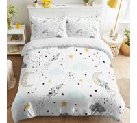 Générique Housse de Couette Amusant Doux Espace Fusée Étoiles Lune Housse de Couette Cartoon Rêveur avec taies d’Oreiller, 3 pièces - Parure de lit - Ensemble de Housses de Couette 180 x 220 cm