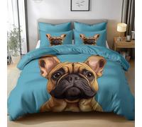 Générique Housse De Couette Animal Bouledogue Français 200 x 200 cm Réversibles Bleu Microfibre Parure De Lit 3 Pièces, avec Fermeture Éclair Housse Couette Adulte avec 2 Taie d'oreiller
