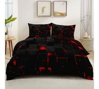 Générique Housse De Couette Cubes Technologie Lumière Et Ombre Imprimé Motif Parure De Lit Microfibre 240 X 220 Cm Ado Parure Housse Couette Noir Rouge Super Doux Et 2 Taies d'oreiller 65X65 Cm