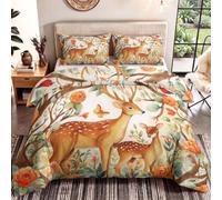 Générique Housse de Couette Enfant Aquarelle Parure de Lit 260 x 240 cm, Sets de Housses de Couettes Couvre Lit Motif Forêt Cerf Branches Ensemble de literie avec 2 Taie d'oreiller