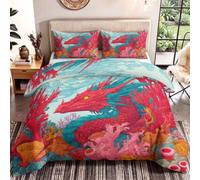 Générique Housse de Couette Enfant Dragon Fantastique Parure de Lit 140 x 200 cm, Sets de Housses de Couettes Couvre Lit Motif Corail Mythologie Aventure Ensemble de literie avec 1 Taie d'oreiller