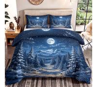 Générique Housse de Couette Enfant Paysage Nature Parure de Lit 155 x 220 cm, Sets de Housses de Couettes Couvre Lit Motif Forêt Hivernale Ensemble de literie avec 2 Taie d'oreiller
