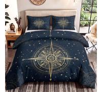 Générique Housse de Couette Enfant Symboles Mystiques Parure de Lit 140 x 200 cm, Sets de Housses de Couettes Couvre Lit Motif Étoiles Boussole Ensemble de literie avec 1 Taie d'oreiller
