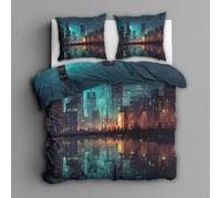 Générique Housse de Couette New York - 160x200, 2 Taies d'oreiller 65x65 - Parure de Lit New York, 2 Personnes - Decoration Chambre, Cadeau - Microfibre, Zippée (J147)