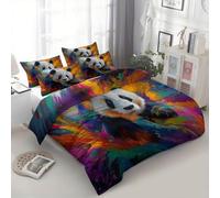 Générique Housse de Couette Peinture Fantaisie Panda 90 x 190 cm pour Enfant Adolescent, Parure de Lit 1 Personne en Microfibre Douce, Multicolore Ensemble de Literie pour Garçons Filles