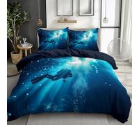 Générique Housse de Couette Photographie Plongeur sous-Marin Parure de Lit Imprimé 220 x 240 cm, Fermeture Éclair Microfibre Bleu Foncé Réversible Parure Housse Couette avec 2 Taie d'oreiller