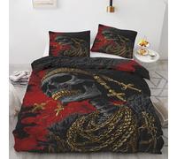 Générique Housse de Couette Squelette Parure de Lit 240x260cm Tête De Mort, Housse Couette Crâne Gothique Ensemble Literie Imprimé Réversible avec 2 Taies d'oreiller 65x65cm