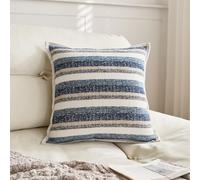 Générique Housse de Coussin Lot de 4 LinBandes Bleues 65x65 CM Bohème