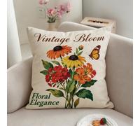 Générique Housse de Coussin Lot de 4 LinFleurs Rouges Jaunes 40x40 CM